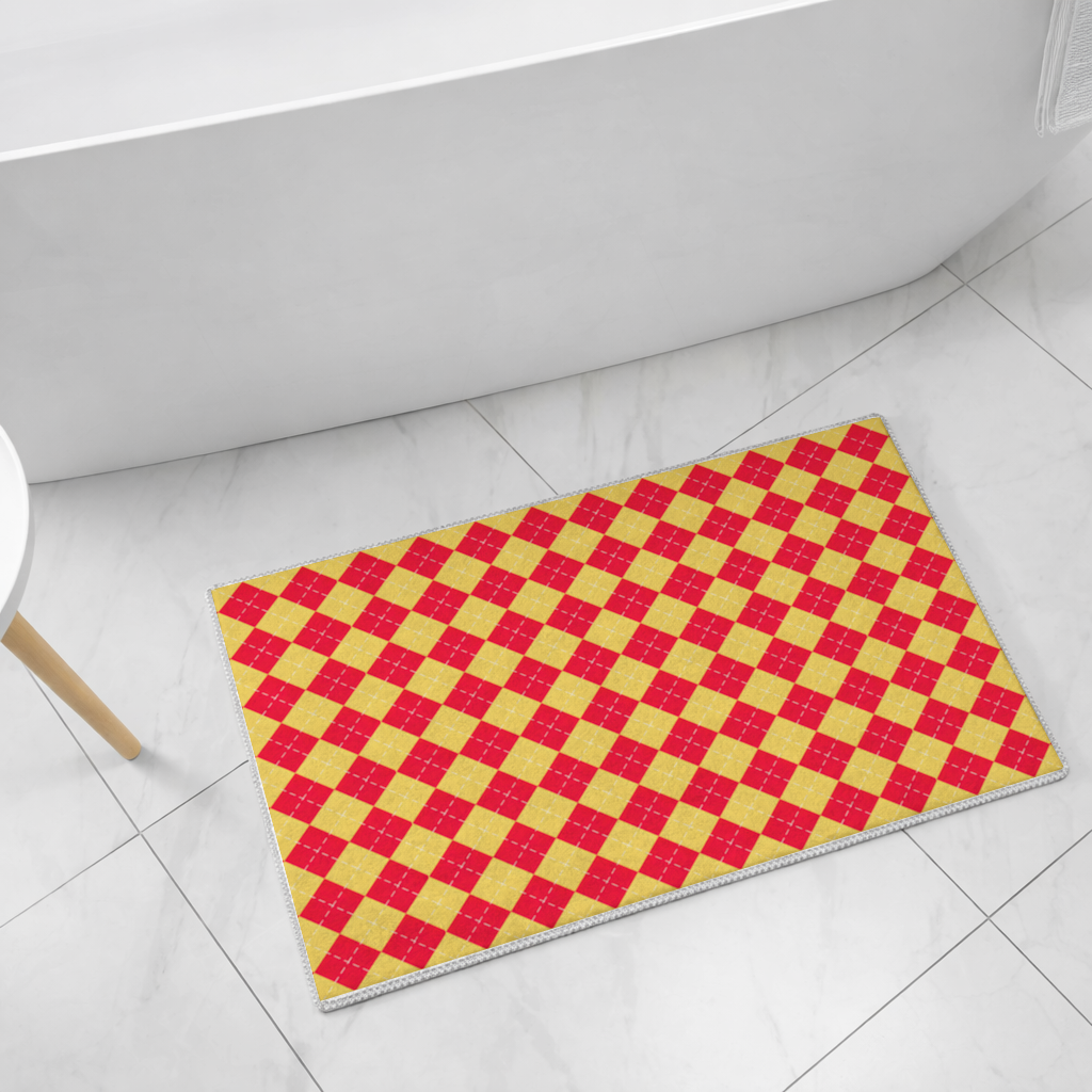 Red and Yellow Argyle Geometric Pattern Background Bath Mat
