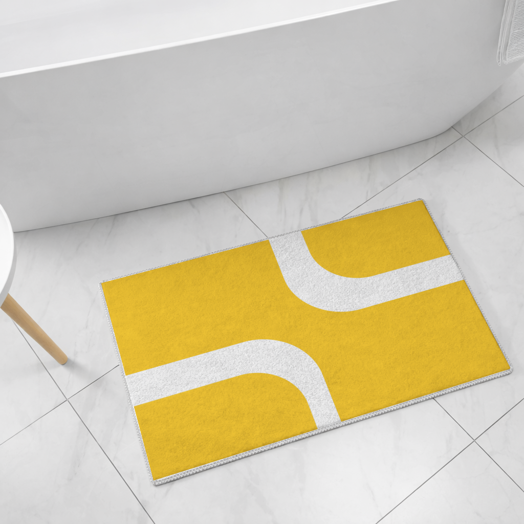 Yellow Geometric Labyrinth and Modern Abstract Pattern Bath Mat