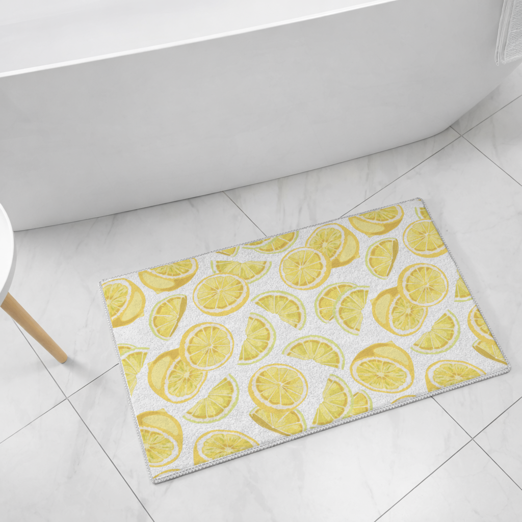 Fresh Lemon Slices Vibrant Summer Pattern Bath Mat