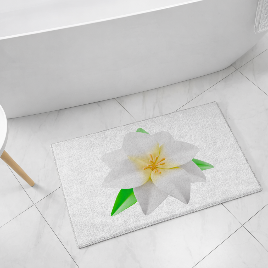 3D White Lily Flower Illustration Bath Mat