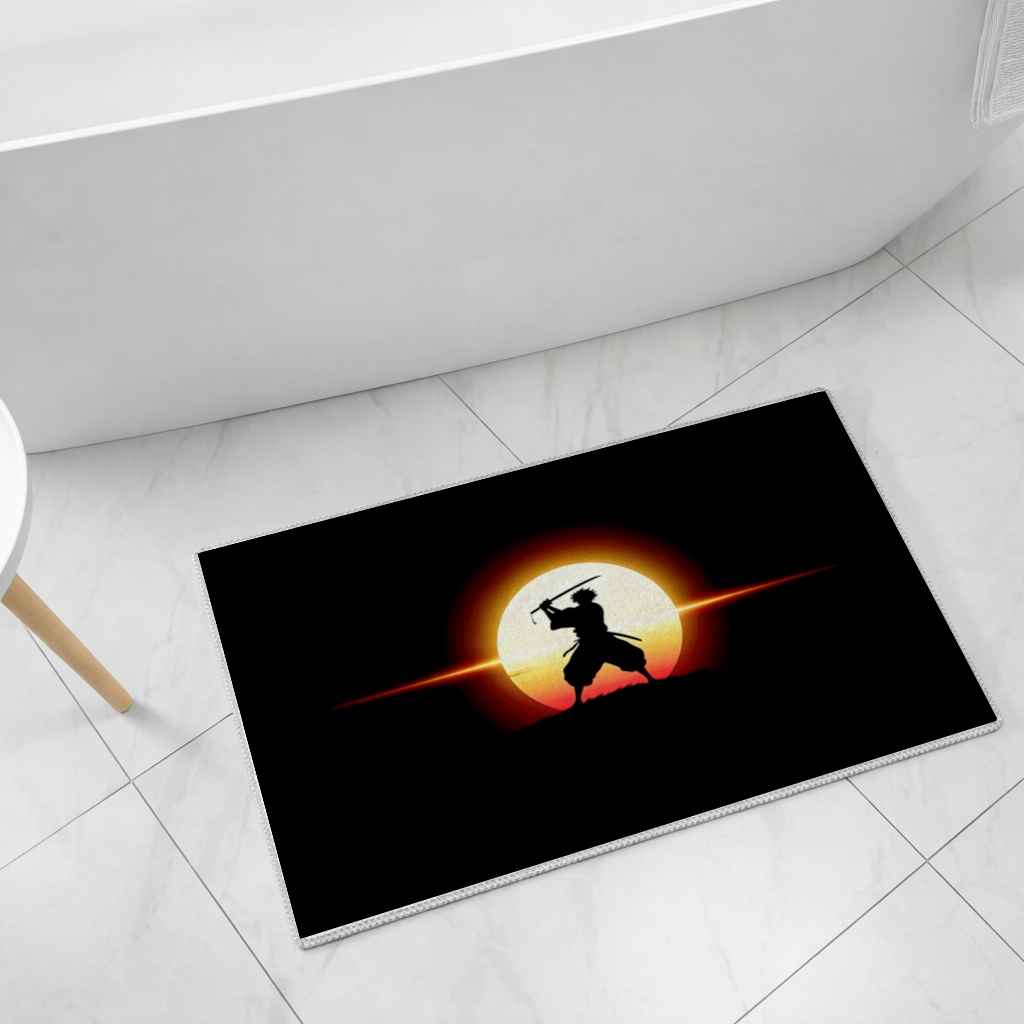 Samurai Silhouette Under the Rising Sun Honor and Strength Bath Mat