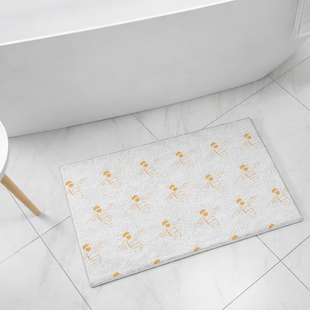 Minimal Orange Bee Illustration Bath Mat