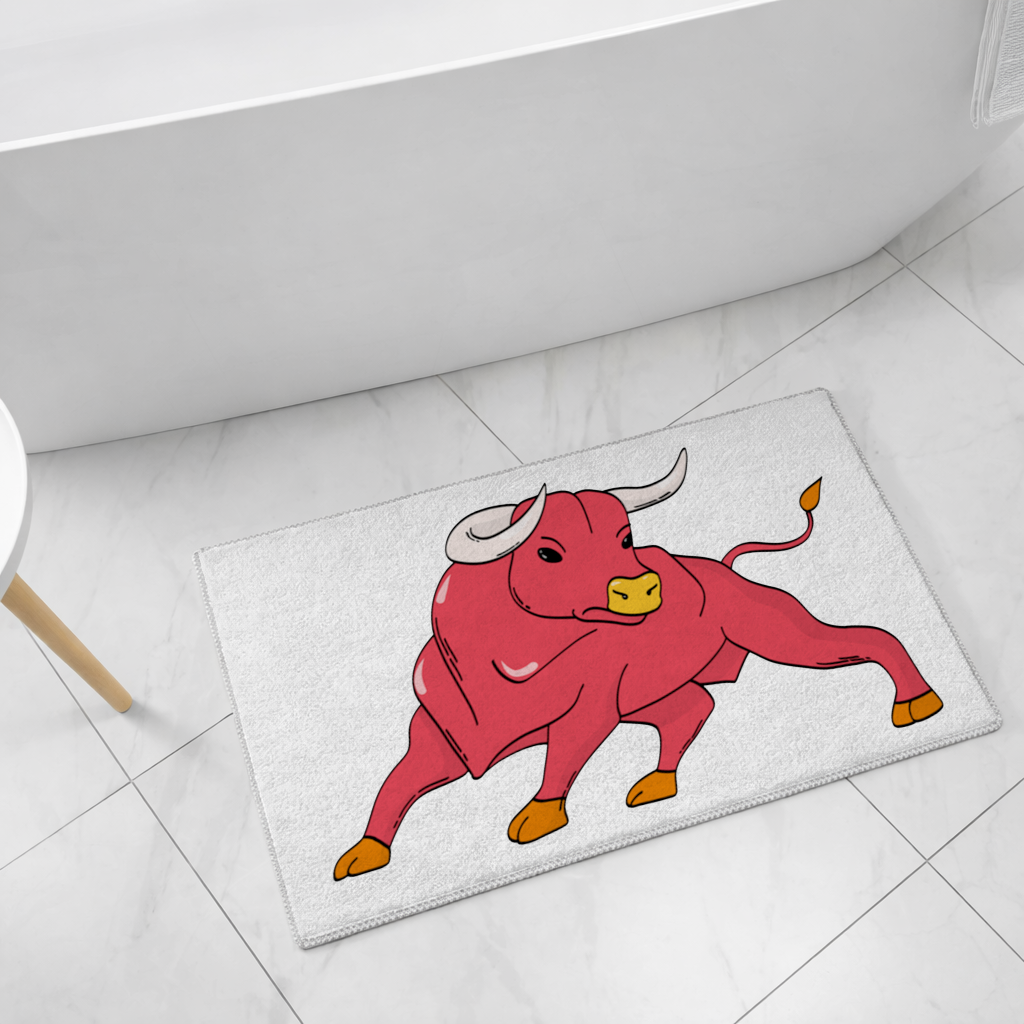 Spanish Red Bull Illustration Inspired by Matador Theme Bath Mat