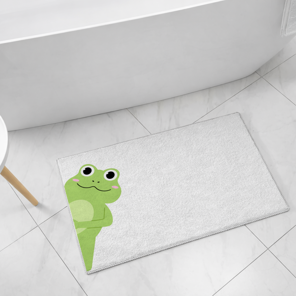 Cute Green Frog Peek-a-Boo Illustration Bath Mat