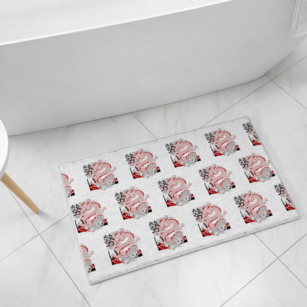 Japanese Dragon with Floral Design Bath Mat