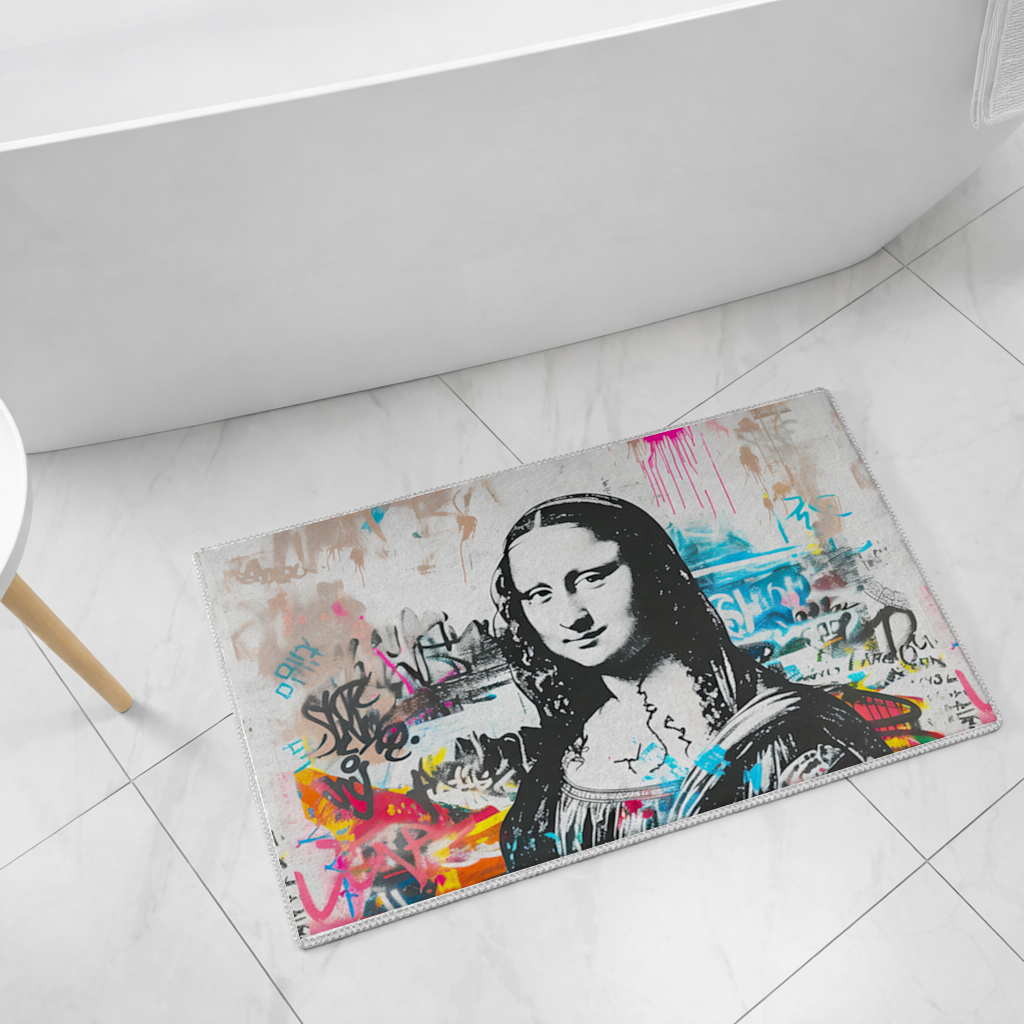 Graffiti Style Modern Mona Lisa Illustration Bath Mat