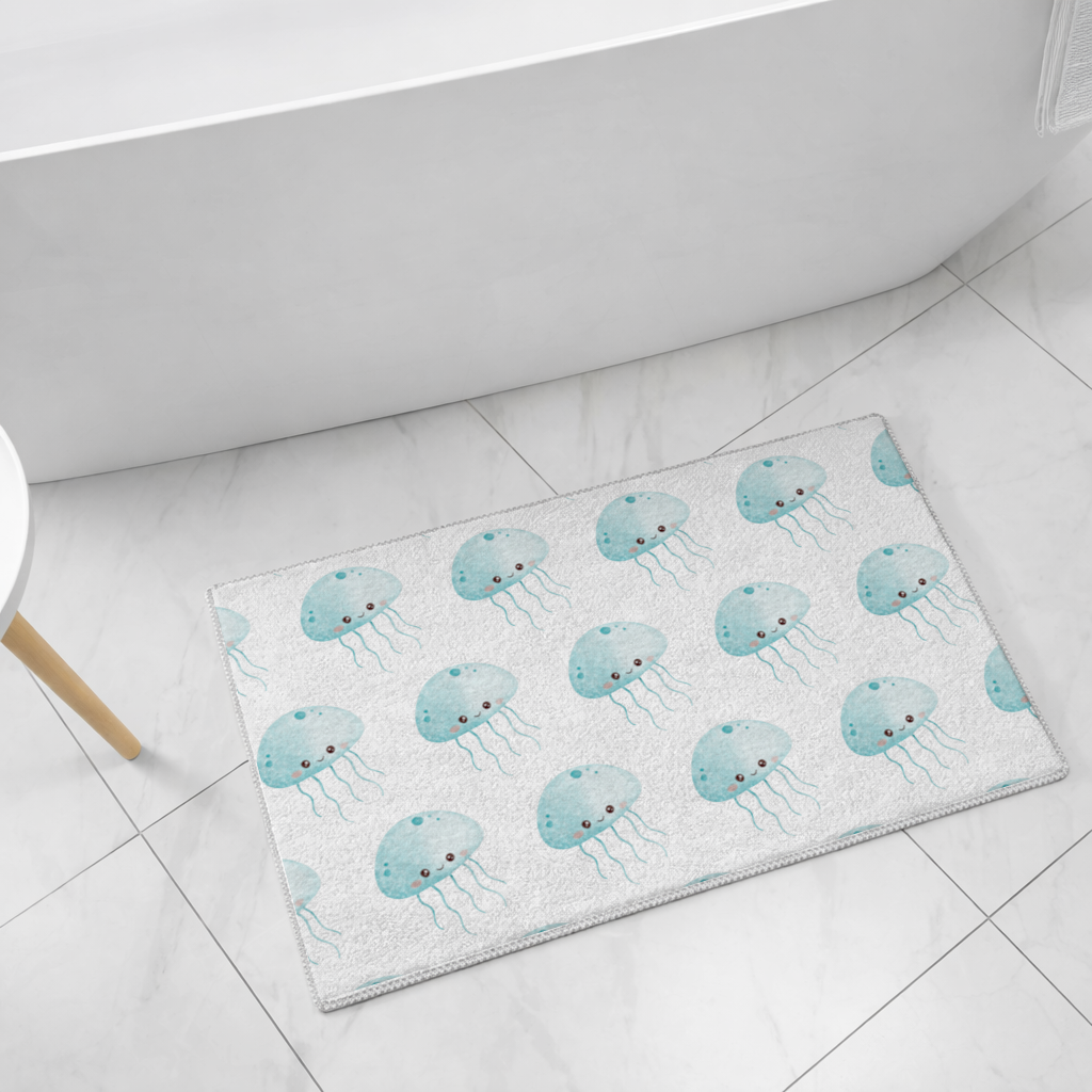 Sevimli Mavi Denizanası Karakteri Banyo Halısı