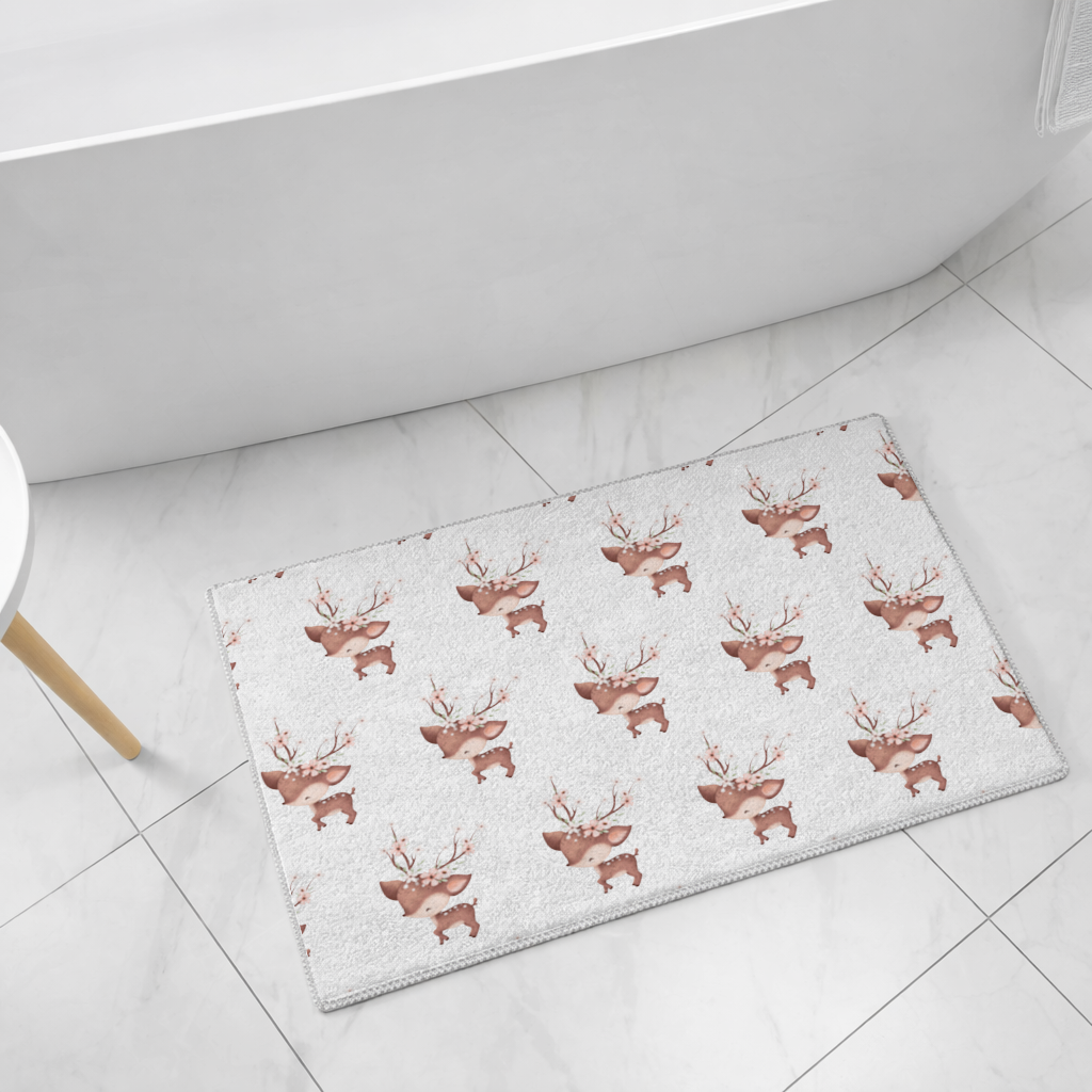 Cute Baby Deer with Floral Antlers Bath Mat