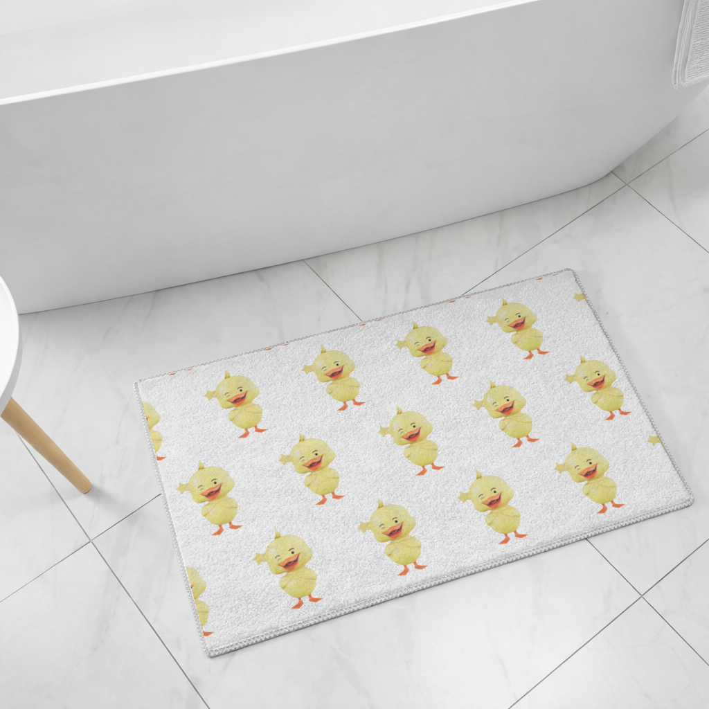 Cheerful Winking Yellow Duck with Star Bath Mat
