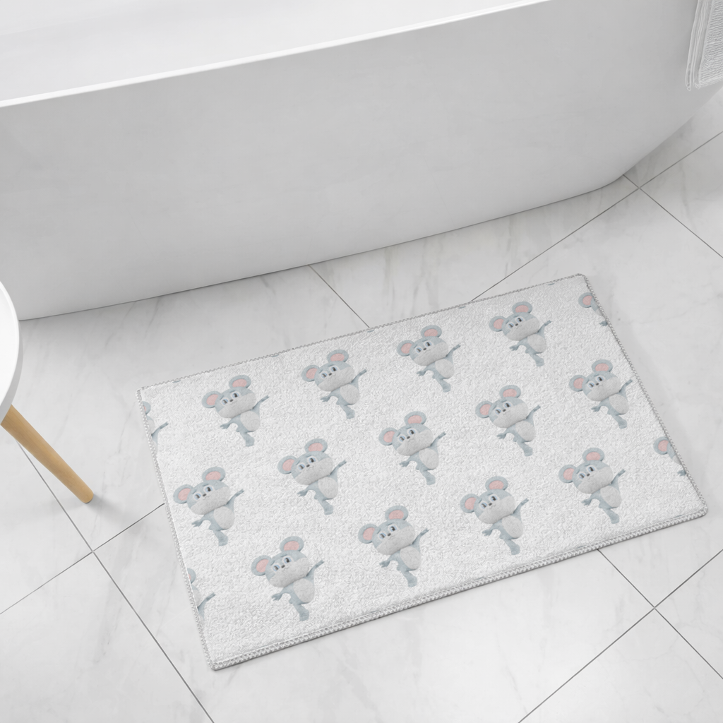 Dancing Cute Grey Mouse Character Bath Mat