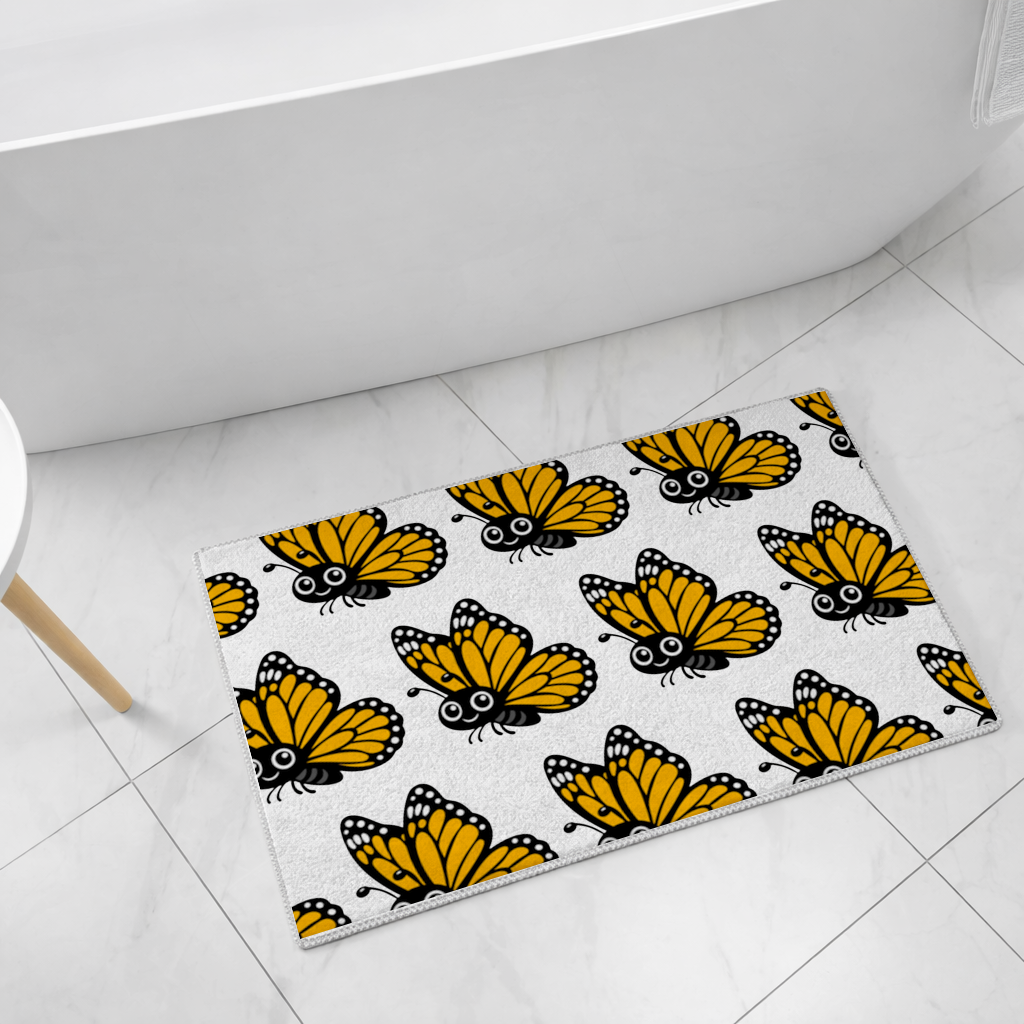 Smiling Orange Monarch Butterfly Character Bath Mat