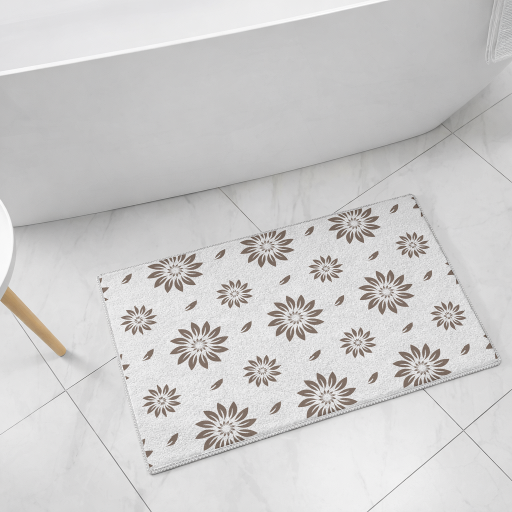 Minimalist Modern Brown Floral Pattern Bath Mat