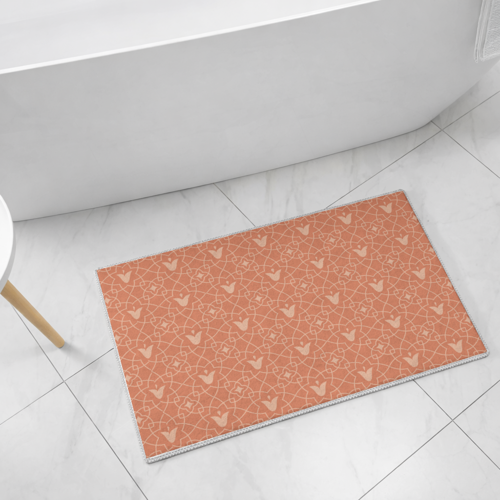 Modern Geometric Linear Terracotta Pattern Bath Mat