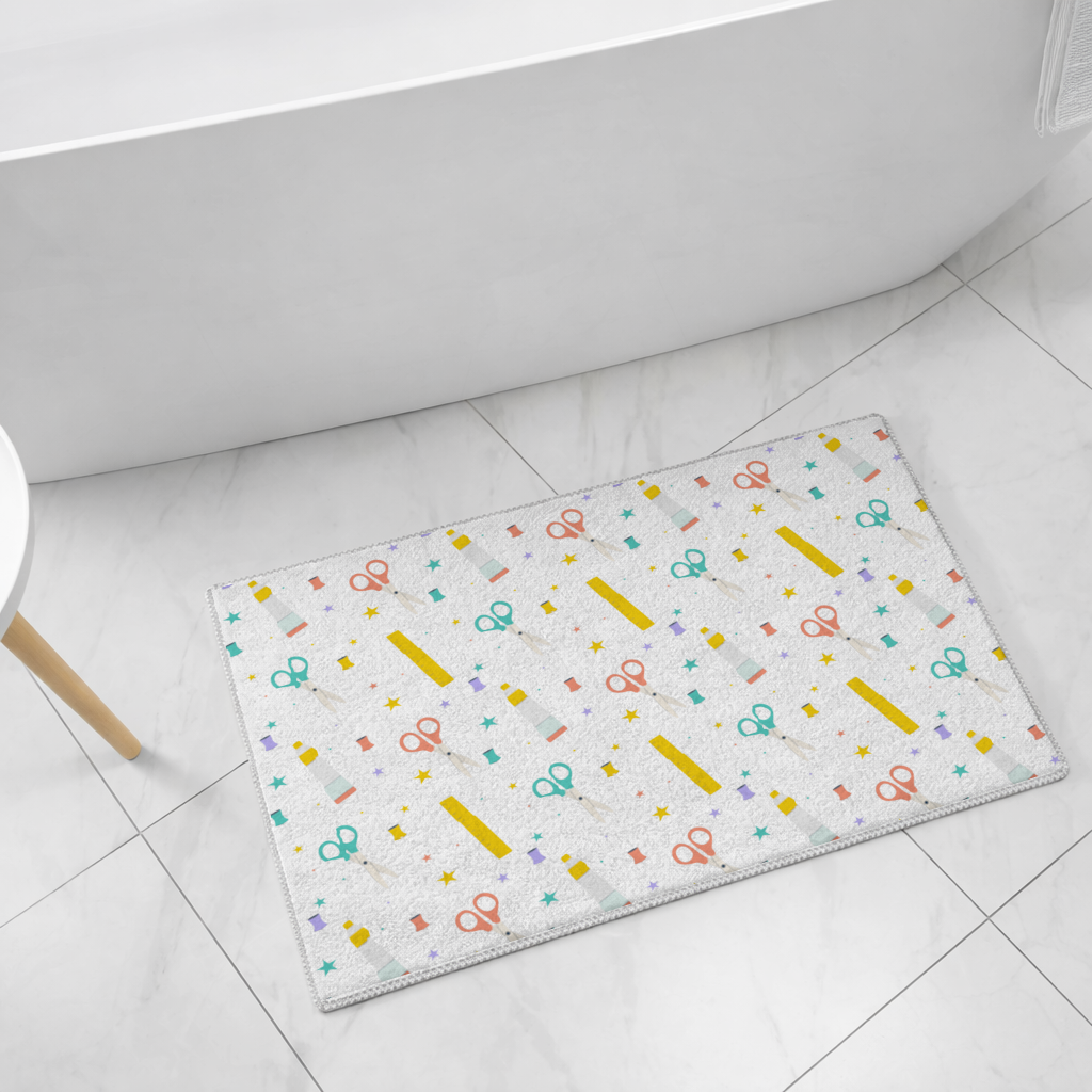 Colorful School and Stationery Supplies Pattern Bath Mat