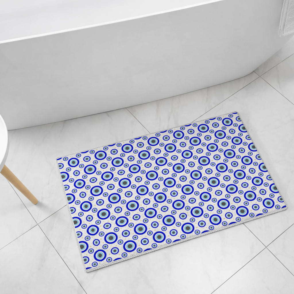 Blue Evil Eye Pattern with Stars Bath Mat