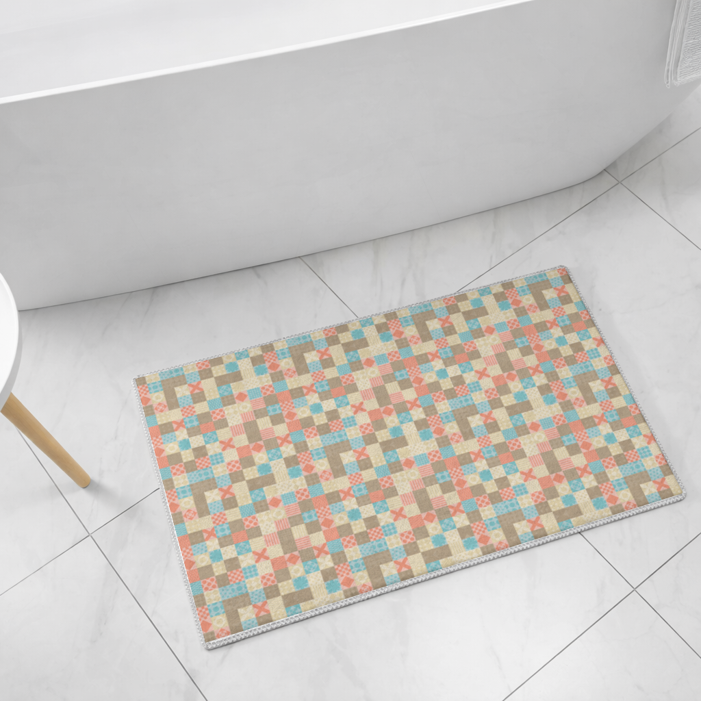 Colorful Modern Geometric Square Pattern Bath Mat