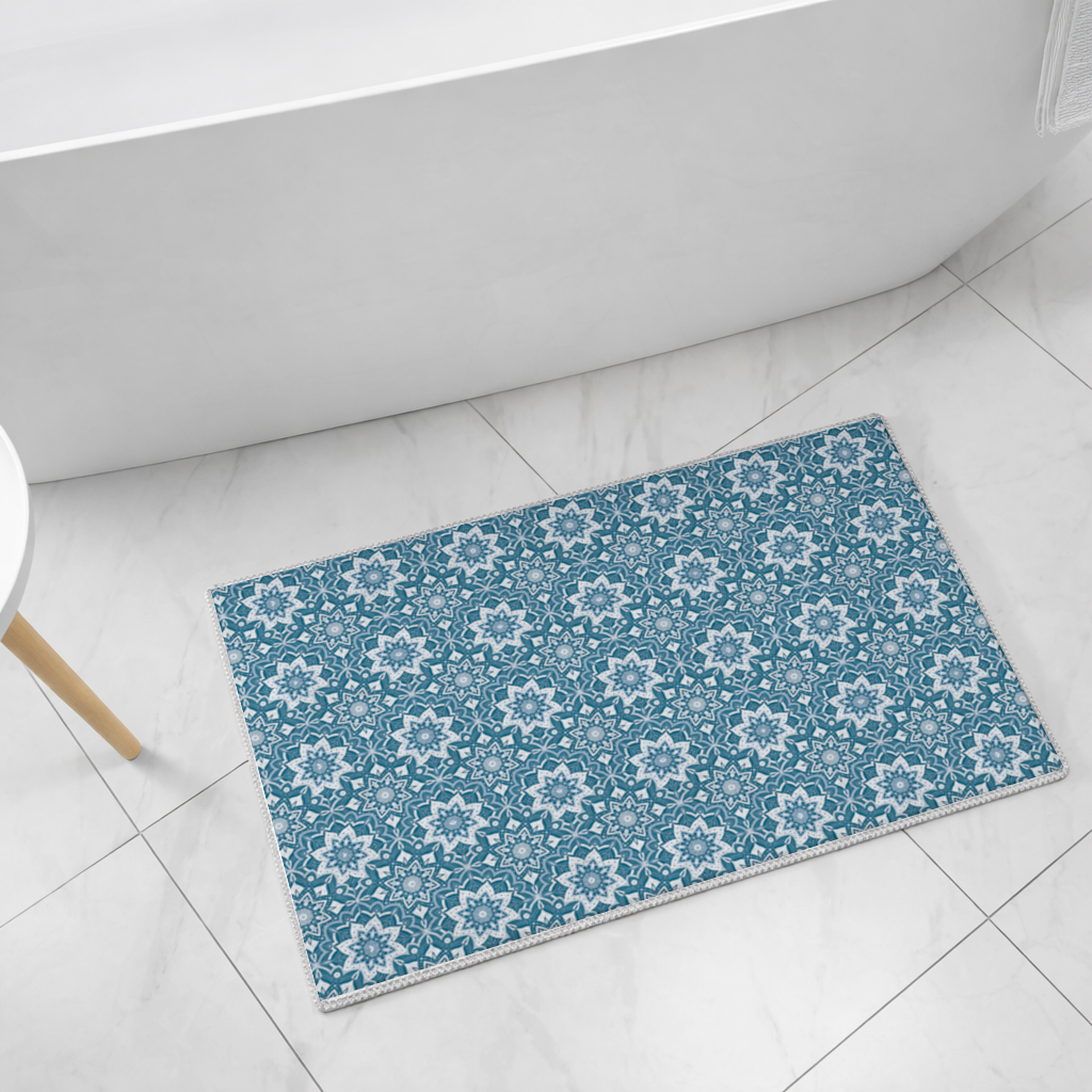 Elegant Blue Mandala Pattern Bath Mat