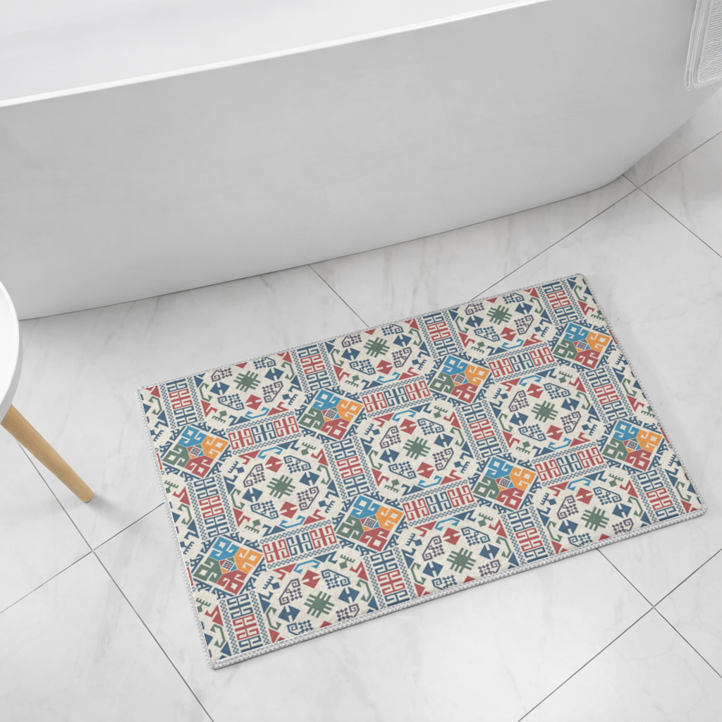 Multicolor Ethnic Geometric Motif Bath Mat