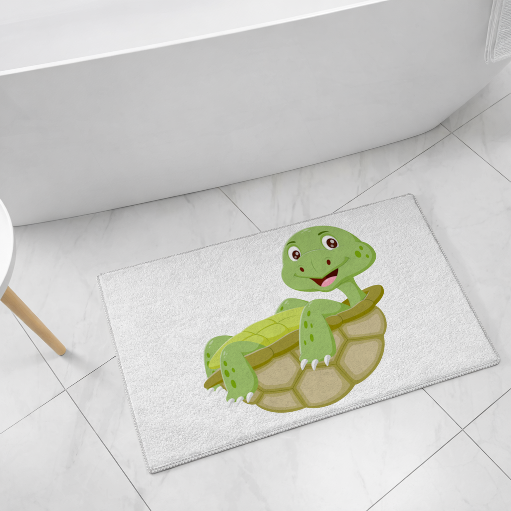 Happy Smiling Green Turtle in Shell Bath Mat