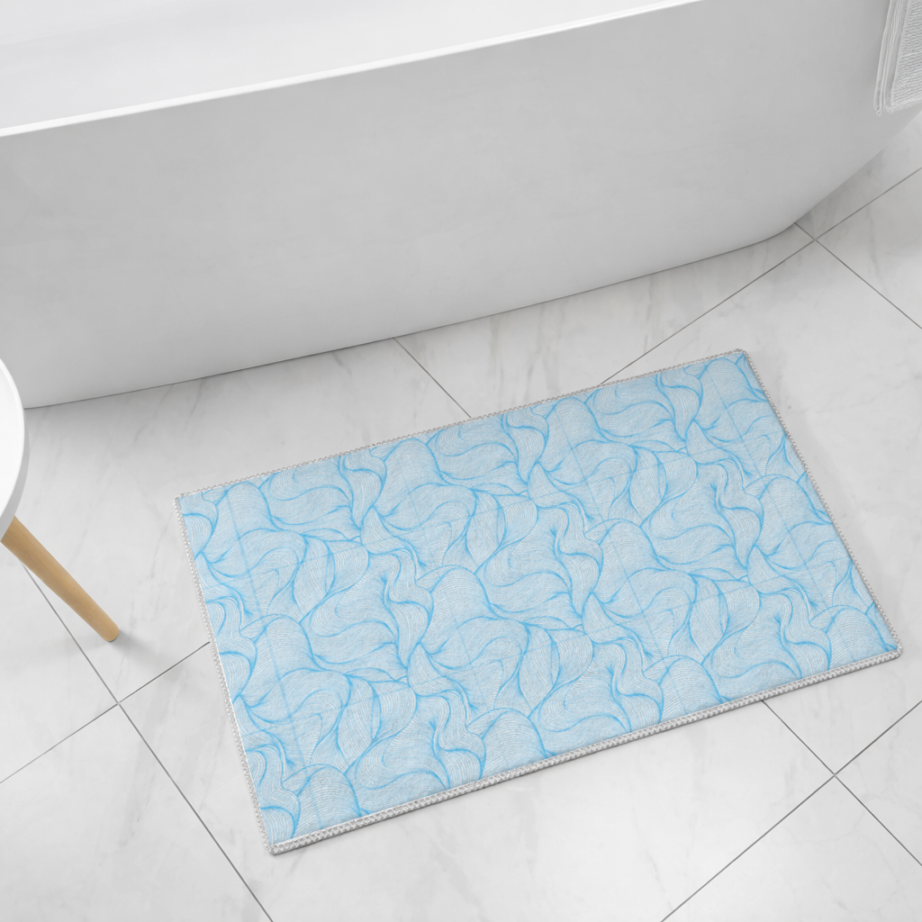 Blue Wavy Linear Abstract Pattern Bath Mat