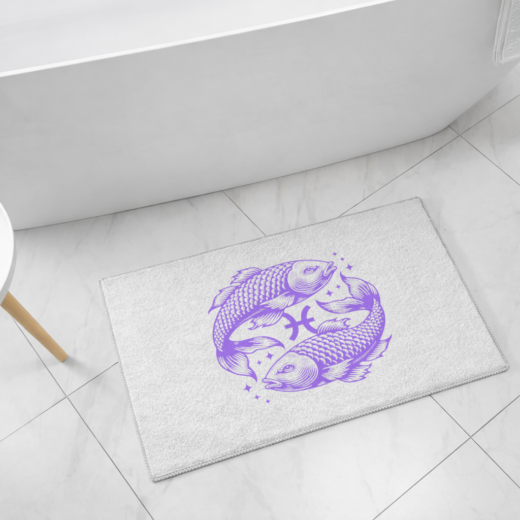 Pisces Zodiac Symbol with Purple Fish Art Bath Mat