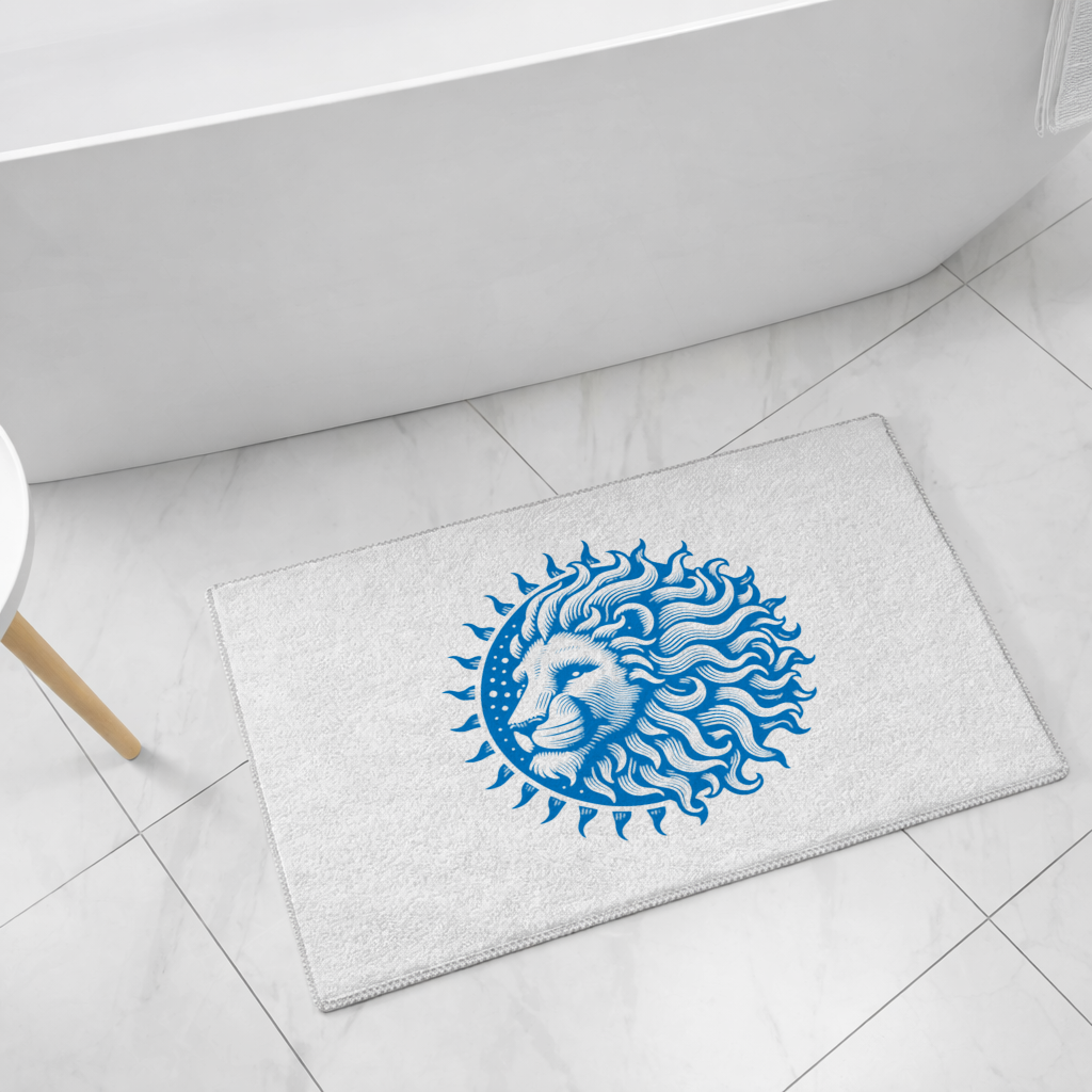 Leo Zodiac Sun and Moon Blue Motif Bath Mat