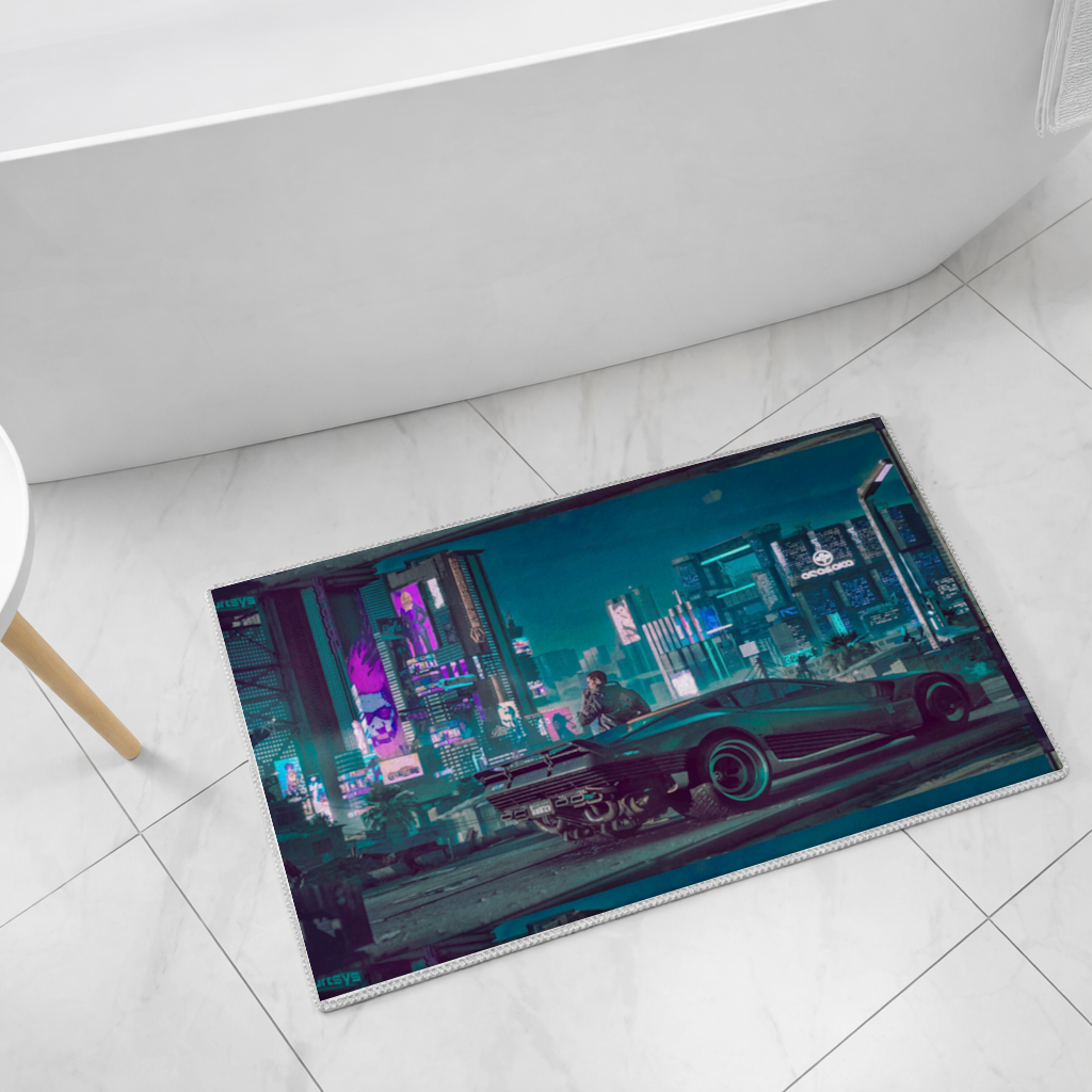 Cyberpunk Themed Customizable Gaming Design Product Bath Mat
