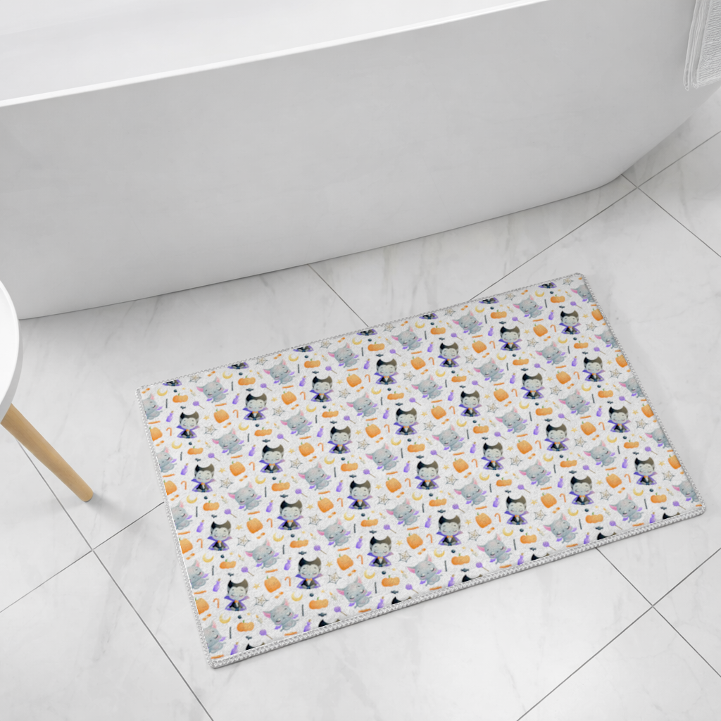 Cute Vampire and Bat Halloween Seamless Pattern Bath Mat