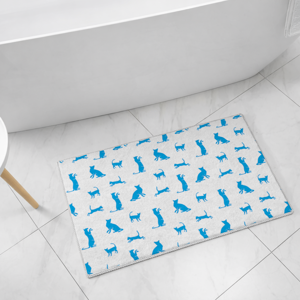 Blue Cat Silhouettes Seamless Pattern Bath Mat