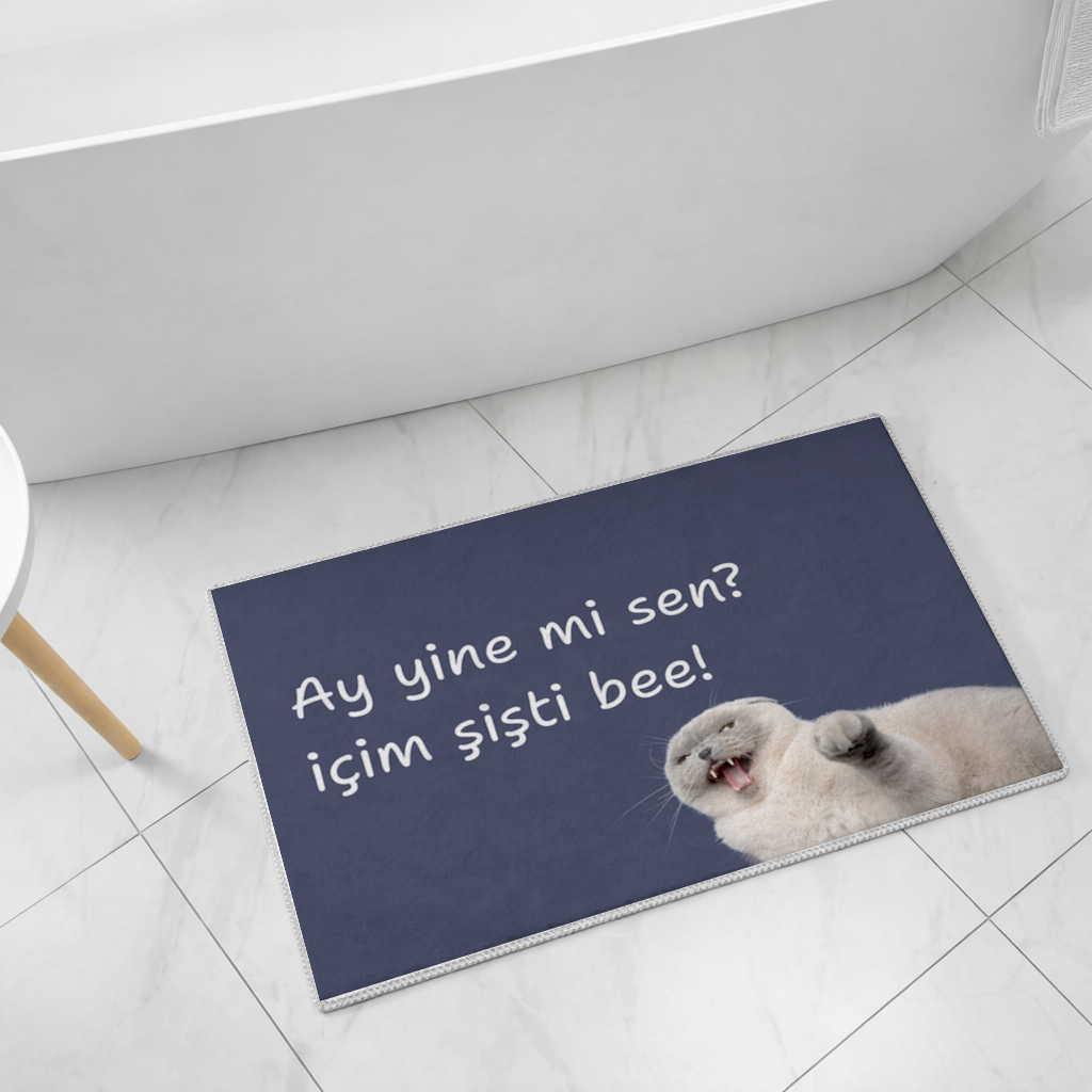 Relatable Grumpy Cat with Sarcastic Line Bath Mat
