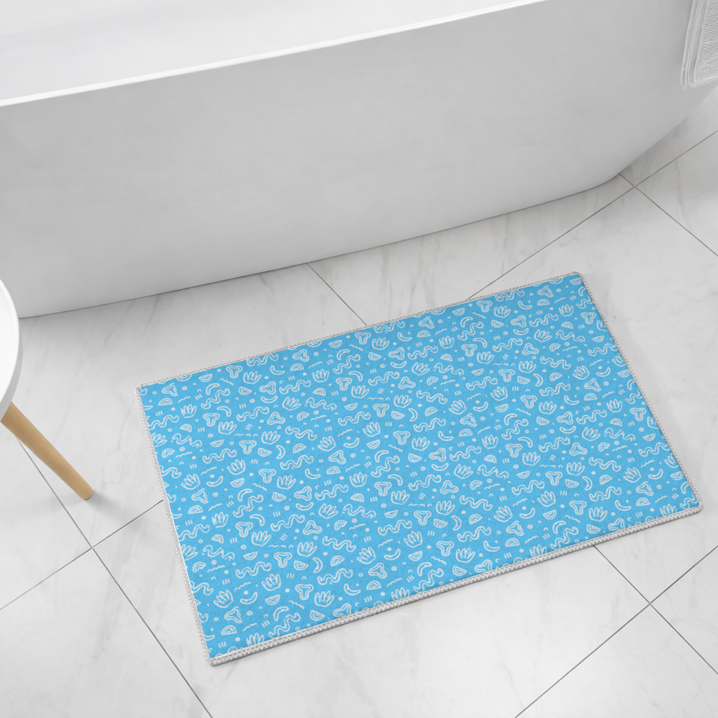 Blue Abstract Doodle Bath Mat