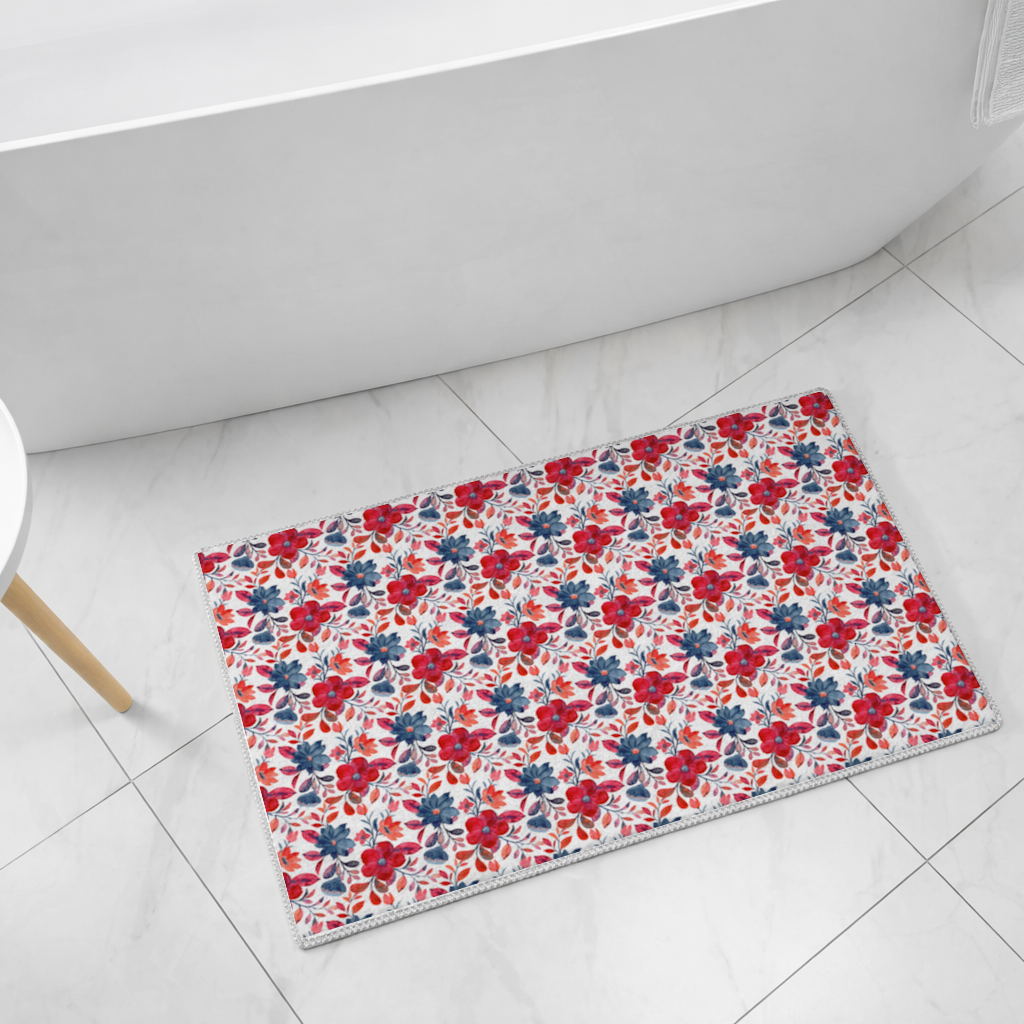 Watercolor Red Navy Floral Bath Mat