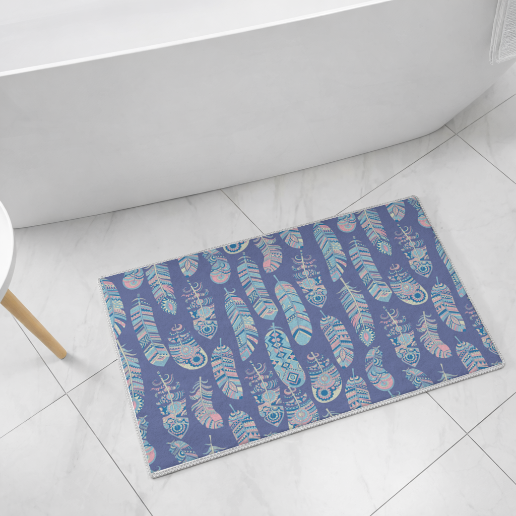 Boho Tribal Feather Bath Mat