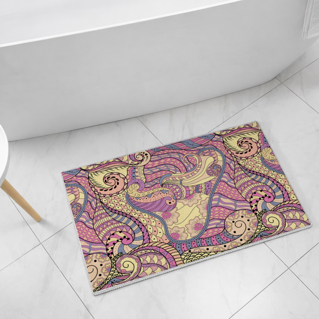 Psychedelic Zentangle Floral Bath Mat