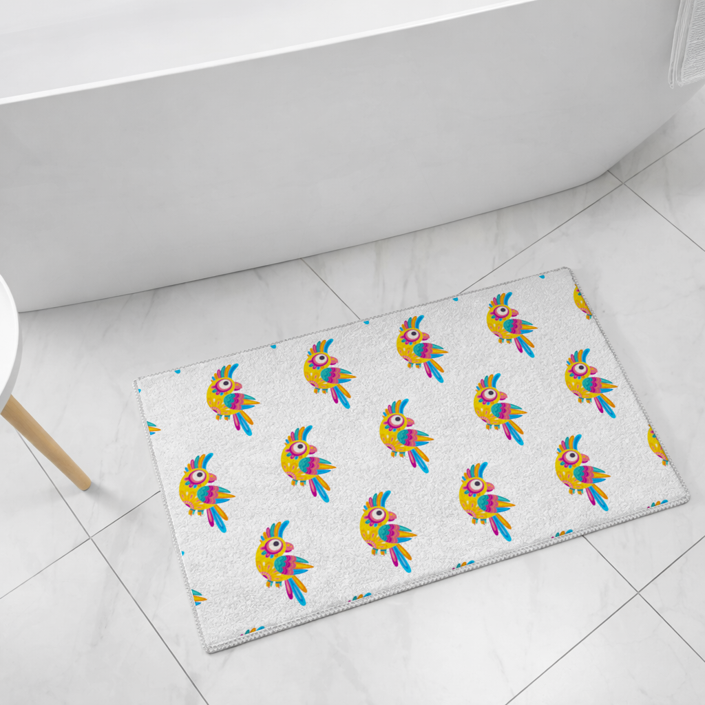 Vibrant Tropical Parrot Folk Bath Mat