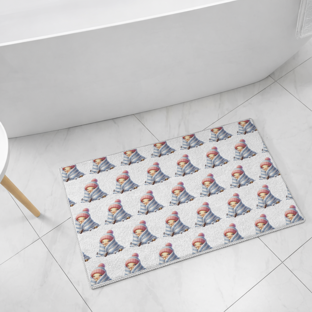 Kawaii Baby Bee in Pink Beanie Bath Mat