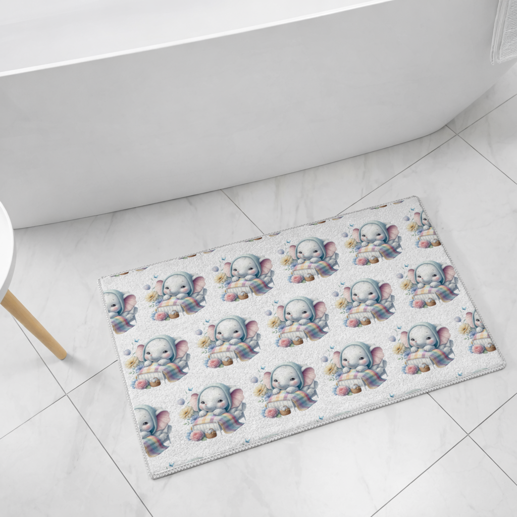 Sleeping Baby Elephant in Bed Bath Mat