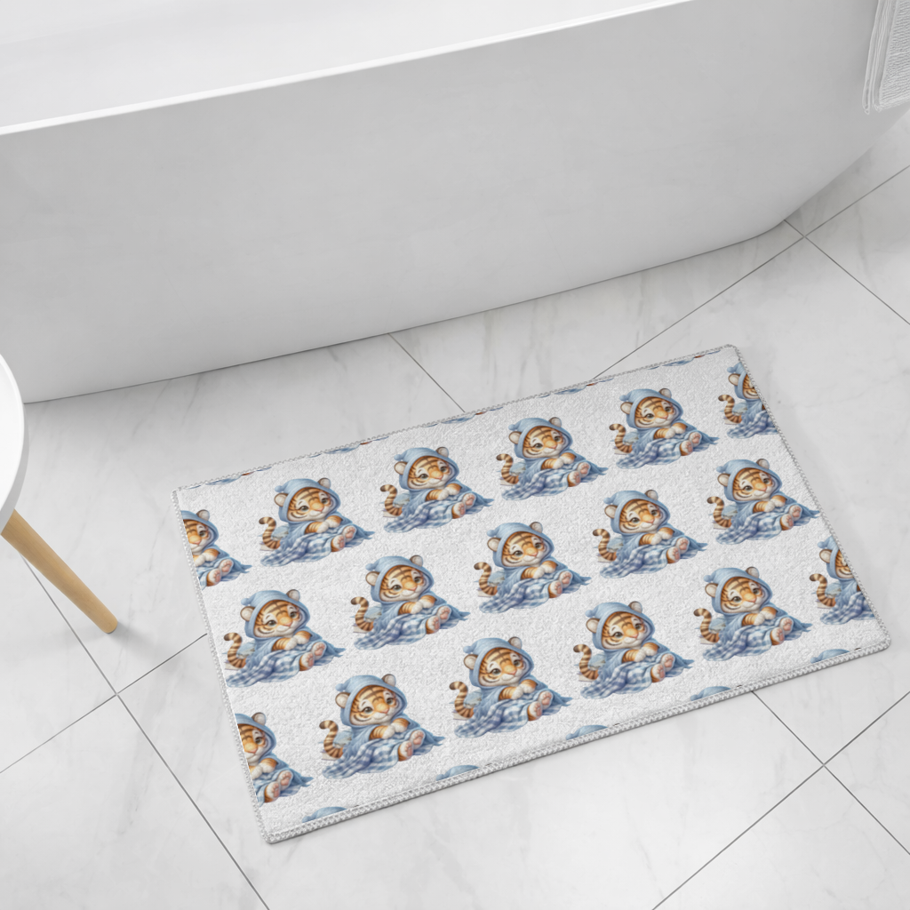Sleepy Baby Tiger Cub on Books Bath Mat