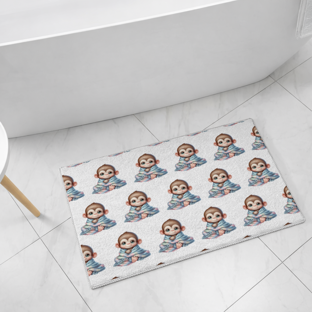 Cute Baby Monkey Wrapped in Blanket Bath Mat