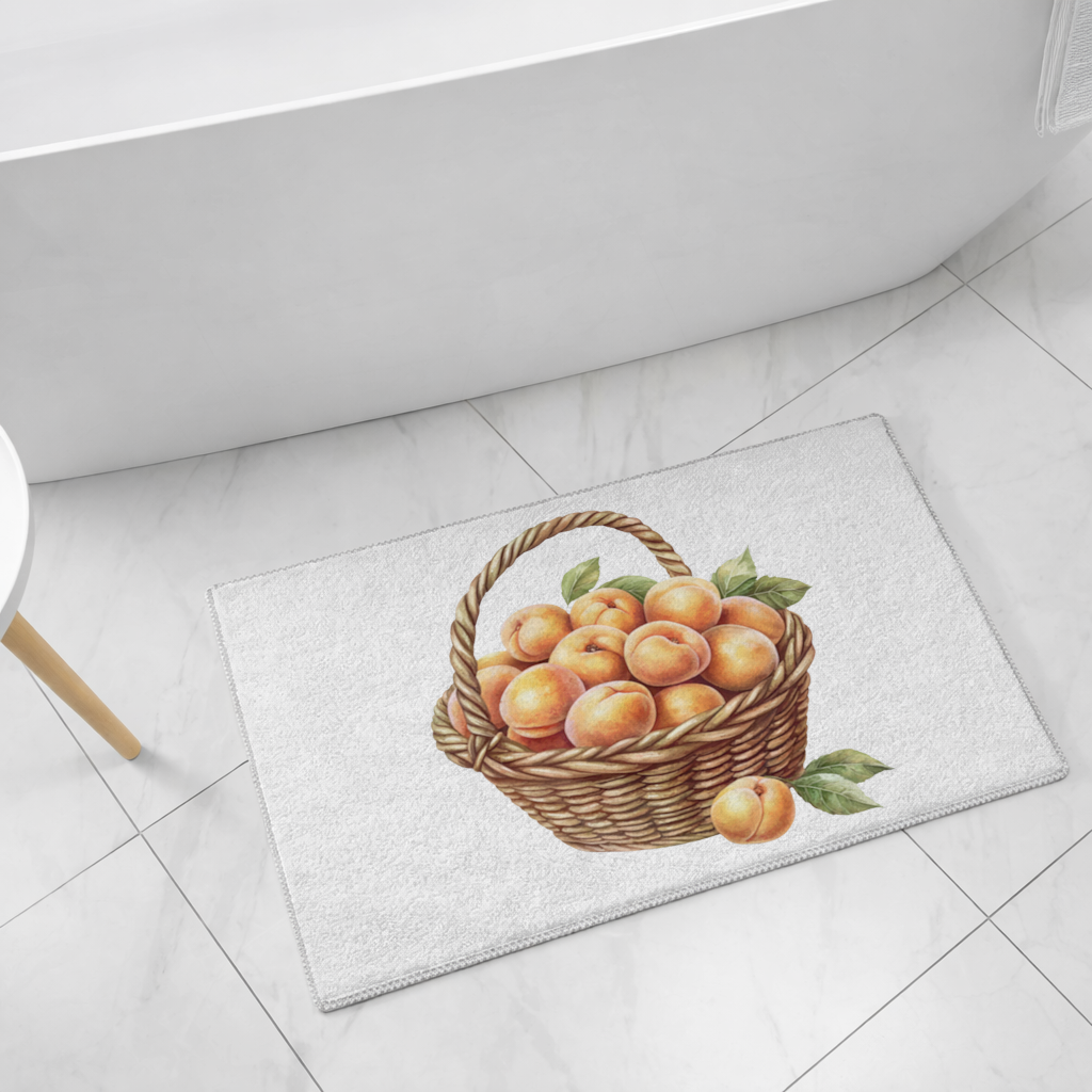 Fresh Peaches in Wicker Basket Bath Mat