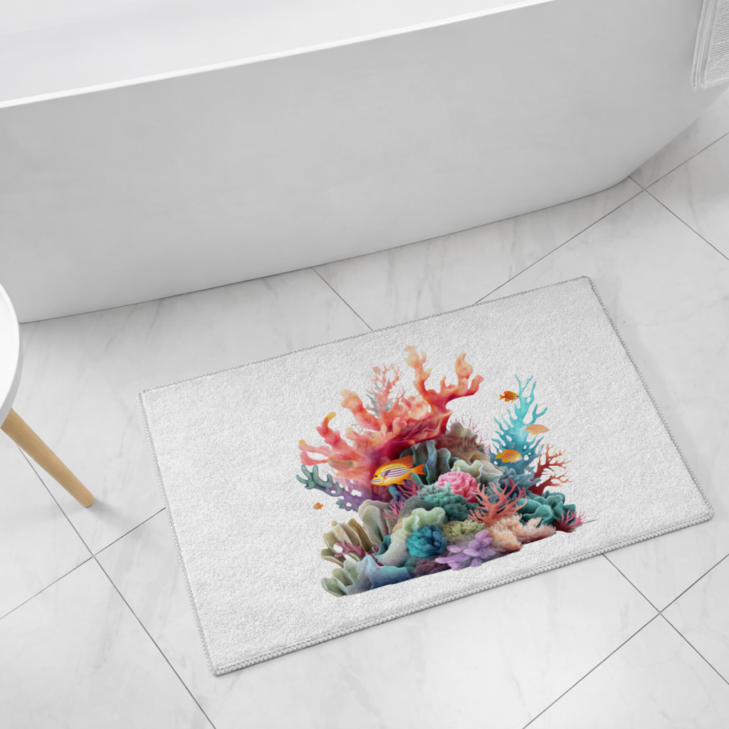 Vibrant Coral Reef and Tropical Fish Bath Mat