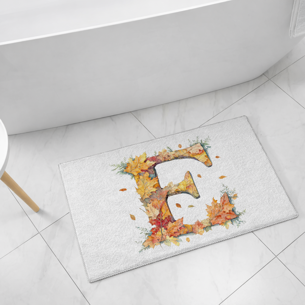Autumn Maple Leaf Letter E Bath Mat