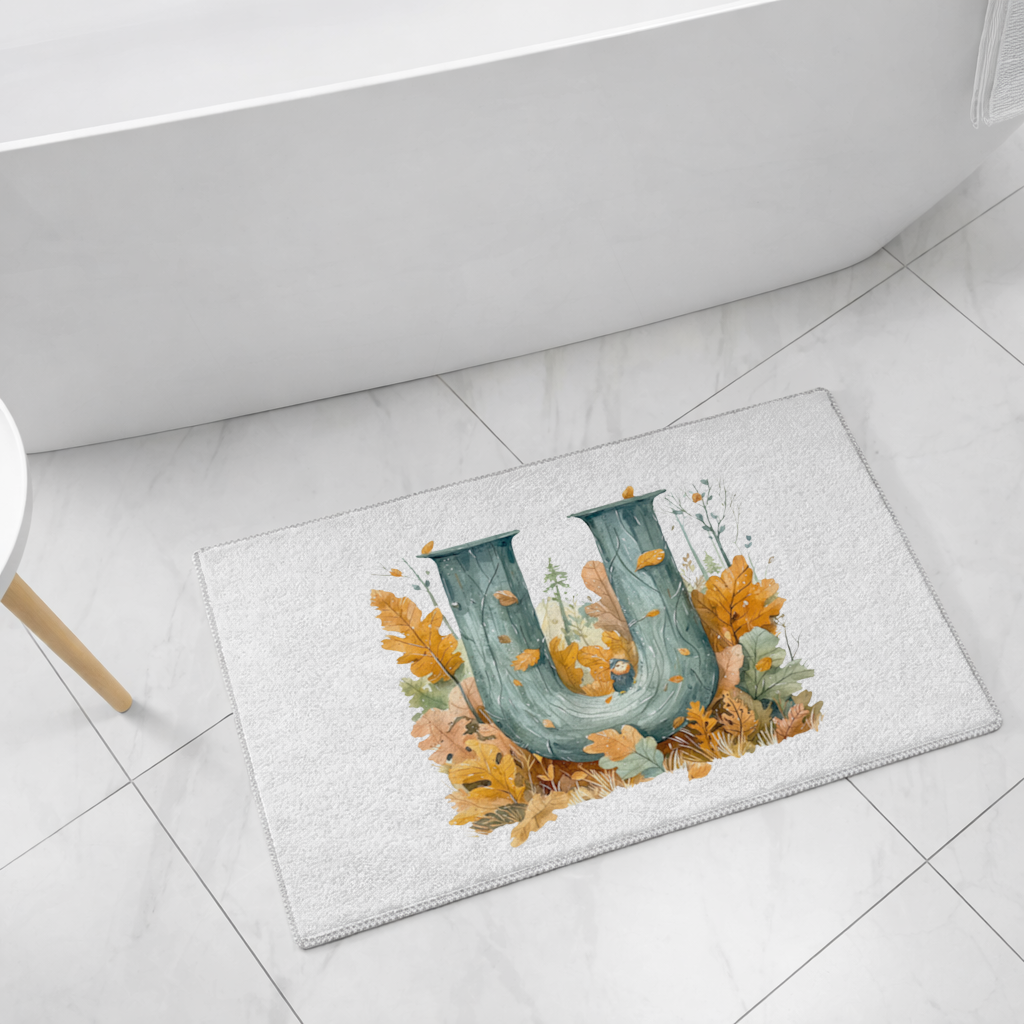 Autumn Woodland Initial Letter U Bath Mat