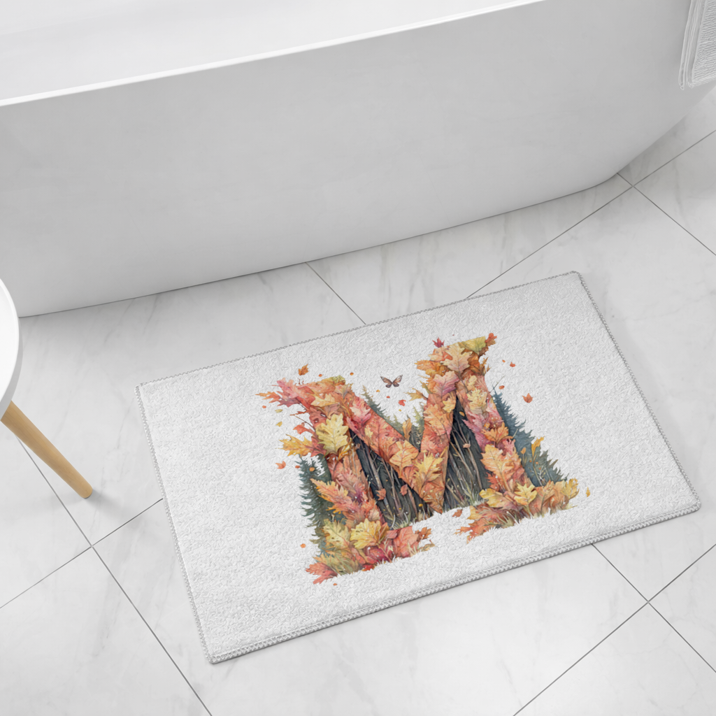 Autumn Letter M With Fall Leaves Bath Mat