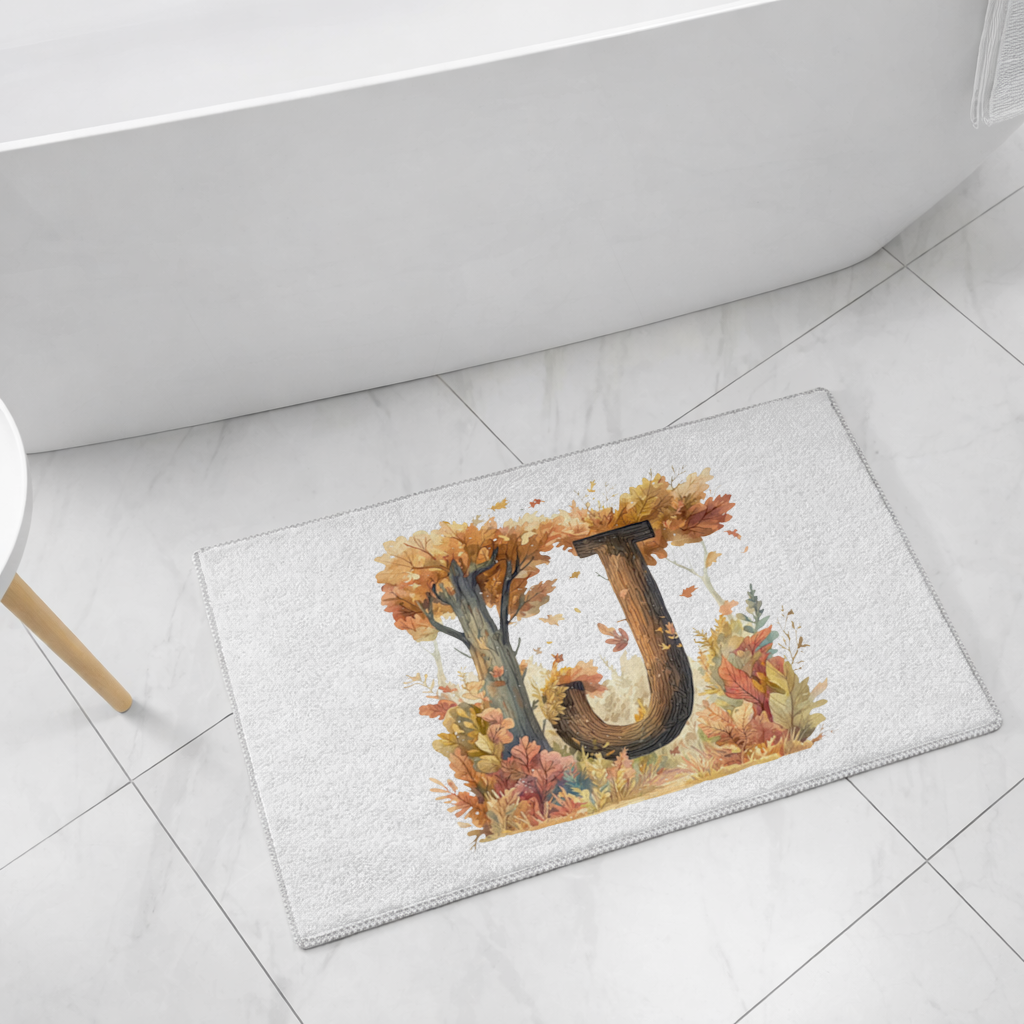 Fall Leaves Wooden Letter J Bath Mat