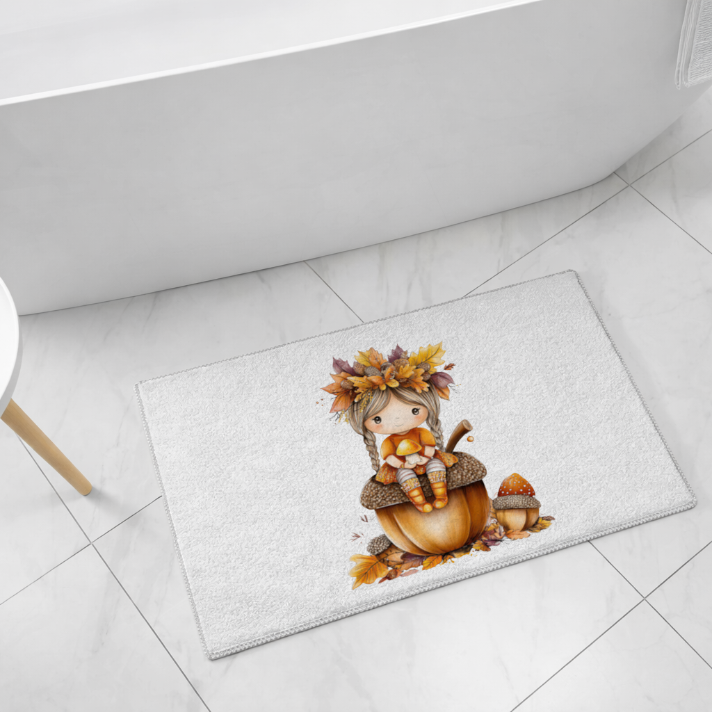 Autumn Acorn Mushroom Girl Bath Mat