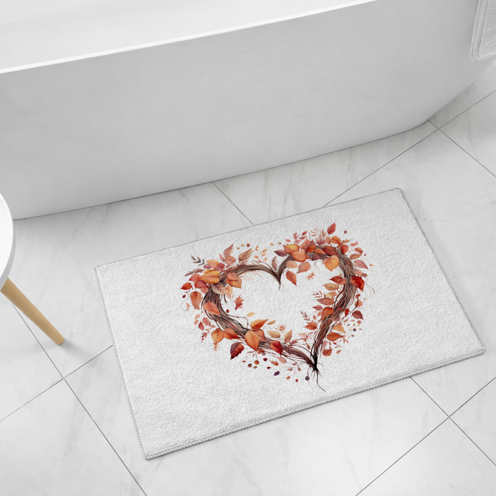 Autumn Leaves Heart Wreath Bath Mat