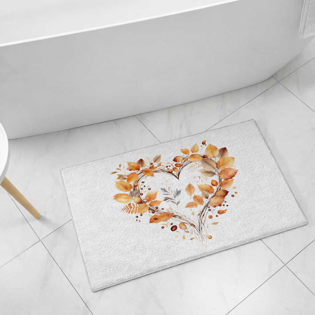 Orange Autumn Leaves Heart Bath Mat