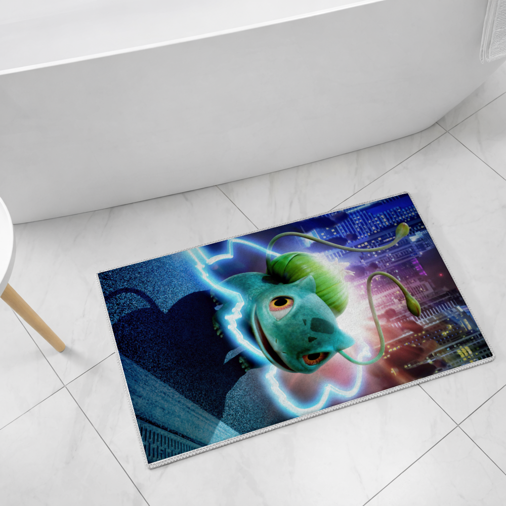 Glowing Neon Creature in Night City Bath Mat