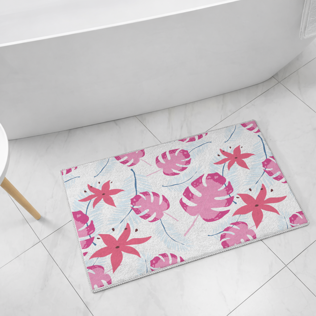 Pink Monstera and Tropical Lily Bath Mat